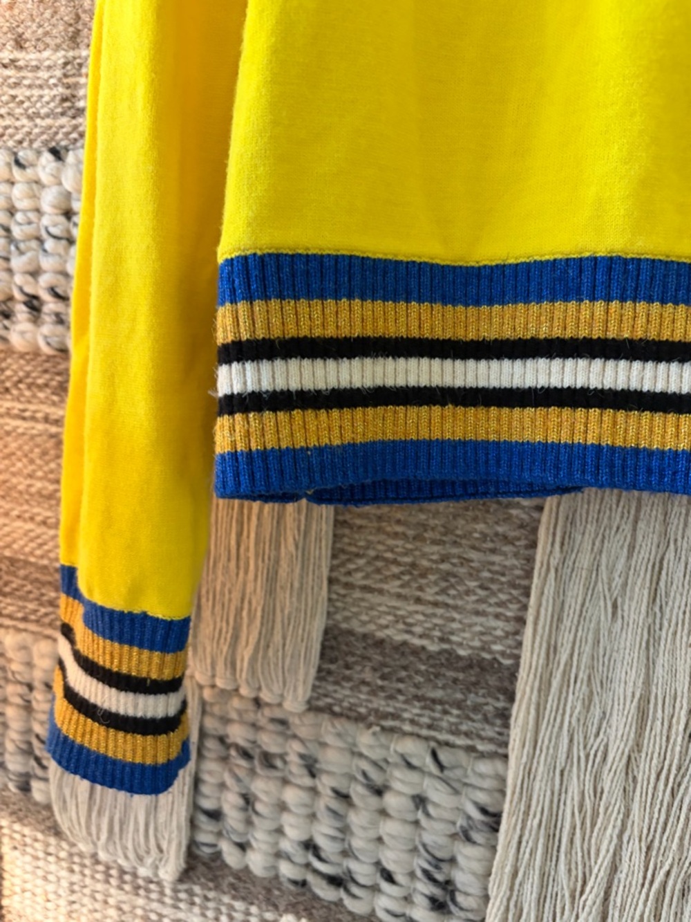 Desigual yellow sequined 'Awesome' crewneck sweater sparkle stripe trim - Picture 2 of 13